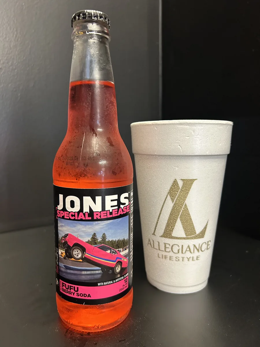 Fufu Berry soda bottle by Jones