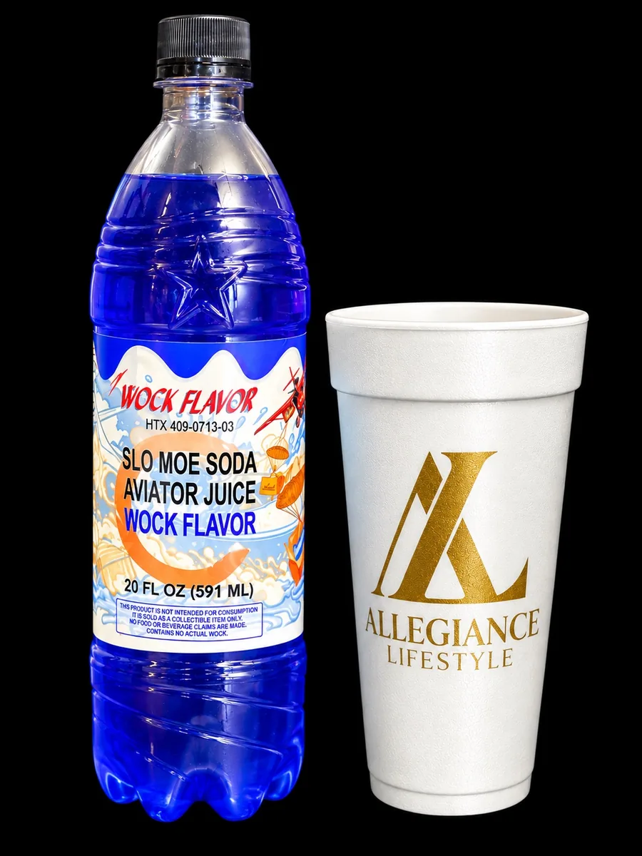 Aviator Juice Wock Flavor soda bottle by Slo Moe Soda