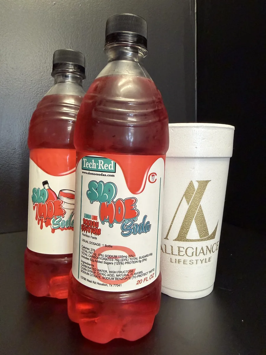 Lemon Lime w/ Tech Red soda bottle by Slo Moe Soda