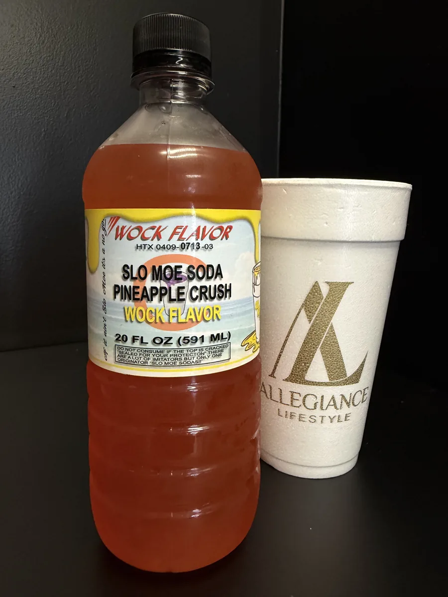 Pineapple Crush Wock soda bottle by Slo Moe Soda