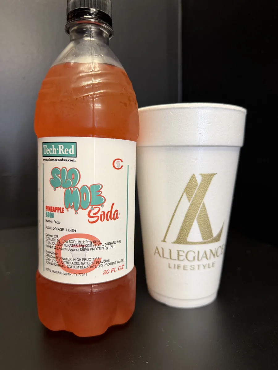 Pineapple Tech Red soda bottle by Slo Moe Soda