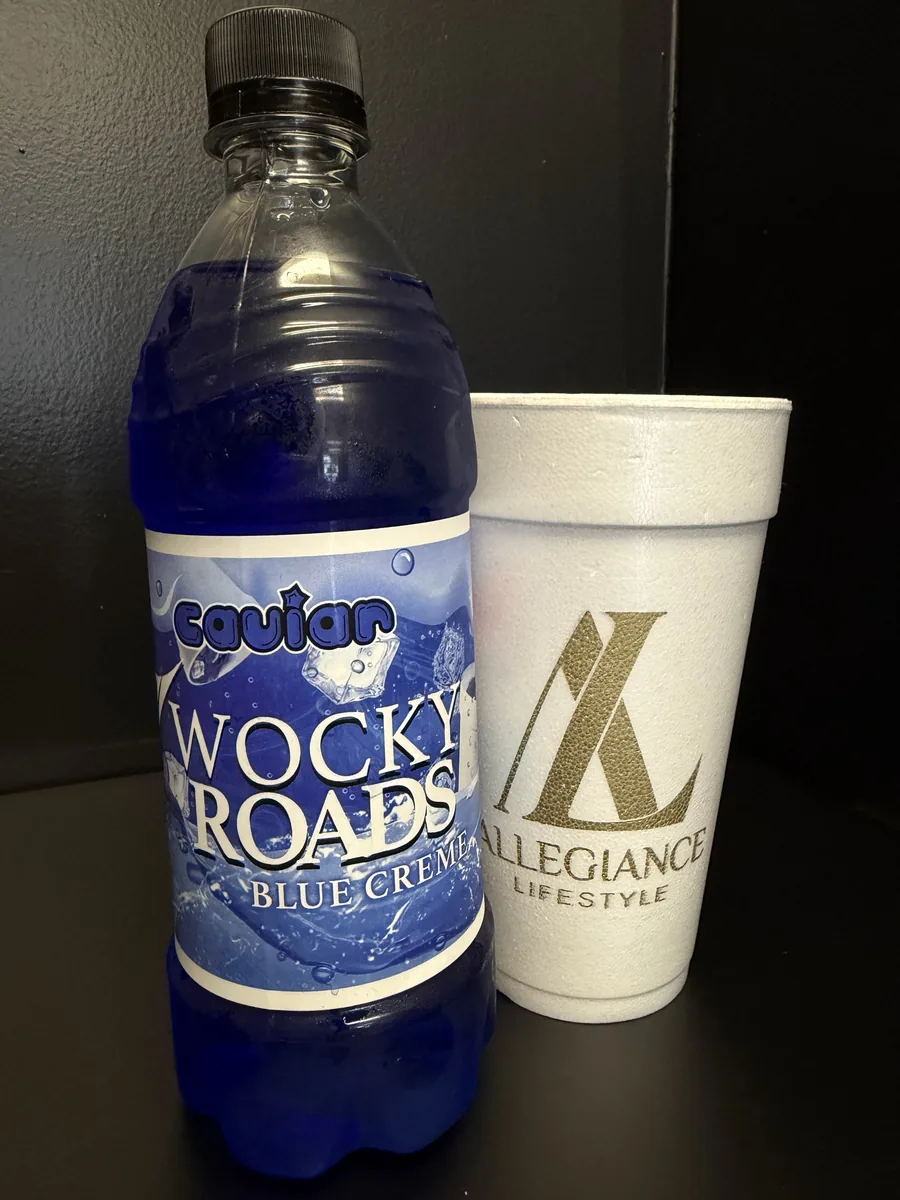 Wocky Roads Blue Cream soda bottle by Slo Moe Soda
