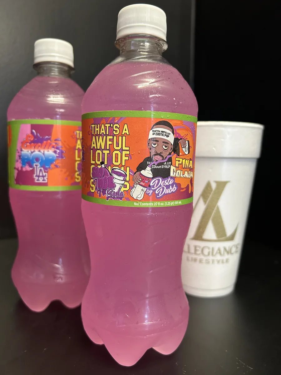 Pina Colada Desto Dubb soda bottle by Slo Moe Soda x Exotic Pop