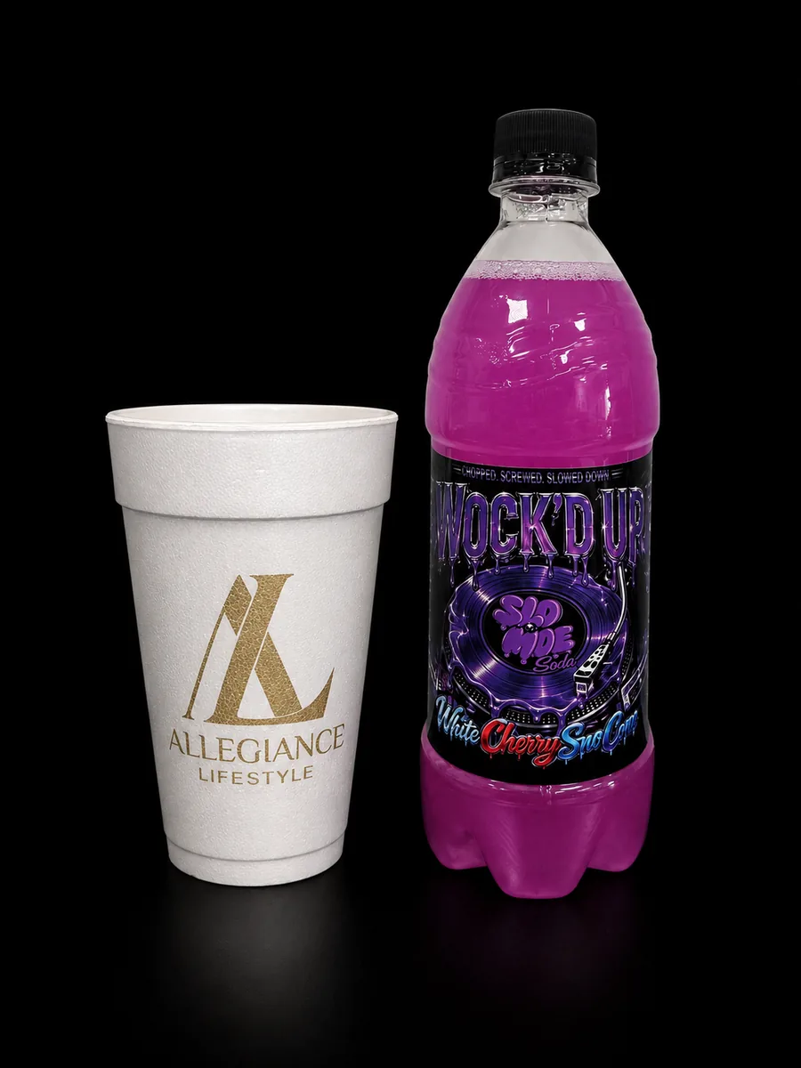 Wock'd Up White Cherry Sno Cone soda bottle by Slo Moe Soda