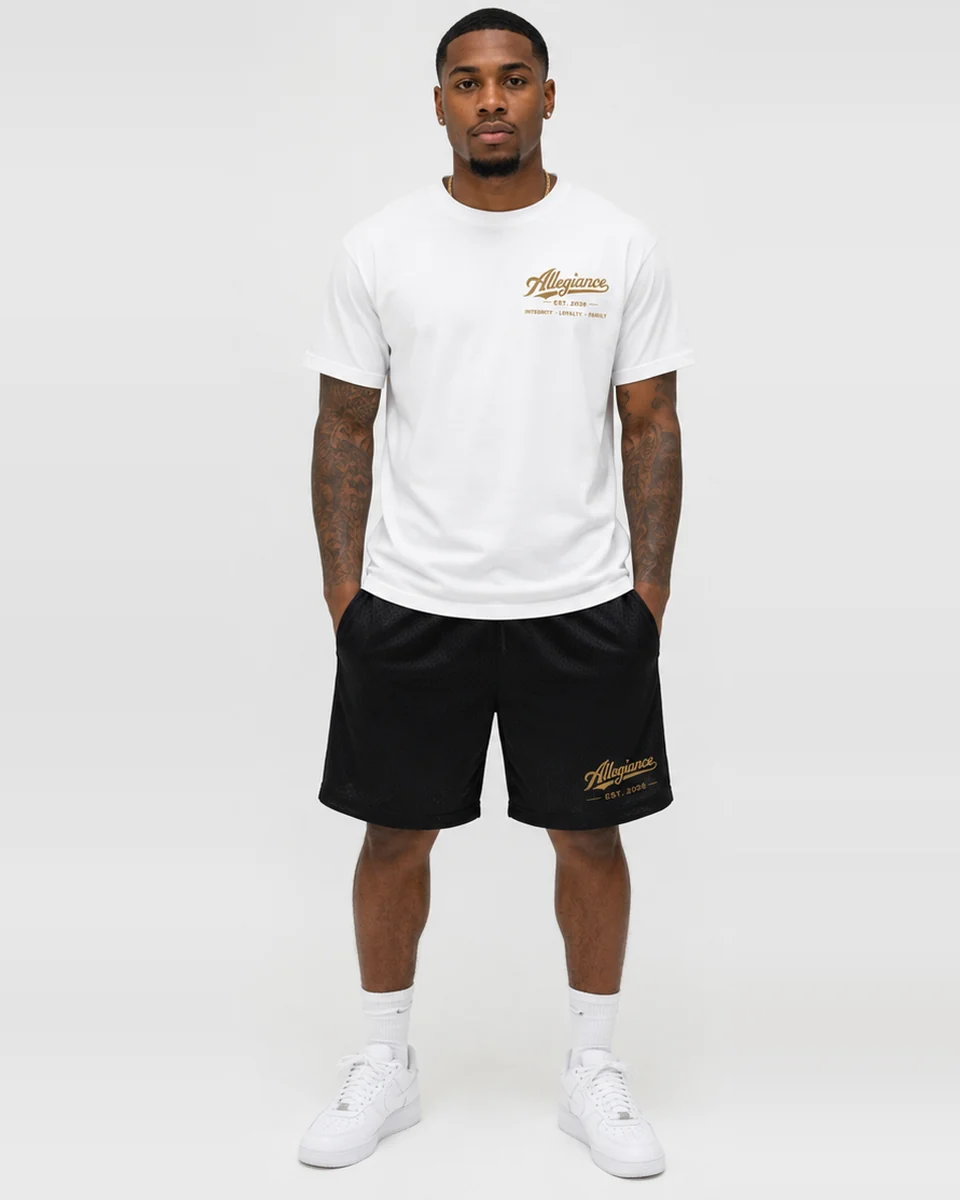 Basic Set 2, Black White and Gold, worn front view