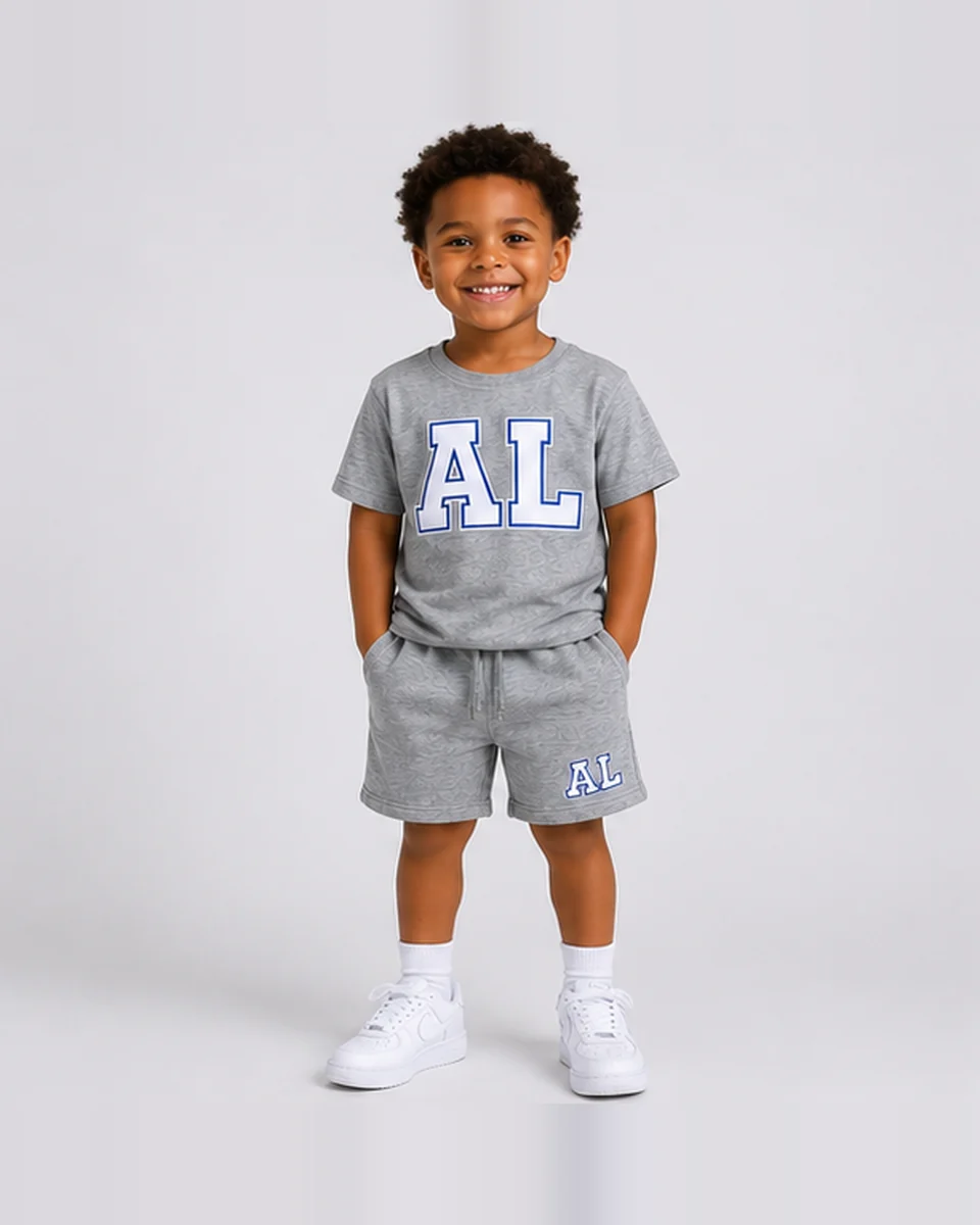 Gray AL T-shirt and shorts set for children by Allegiance Lifestyle