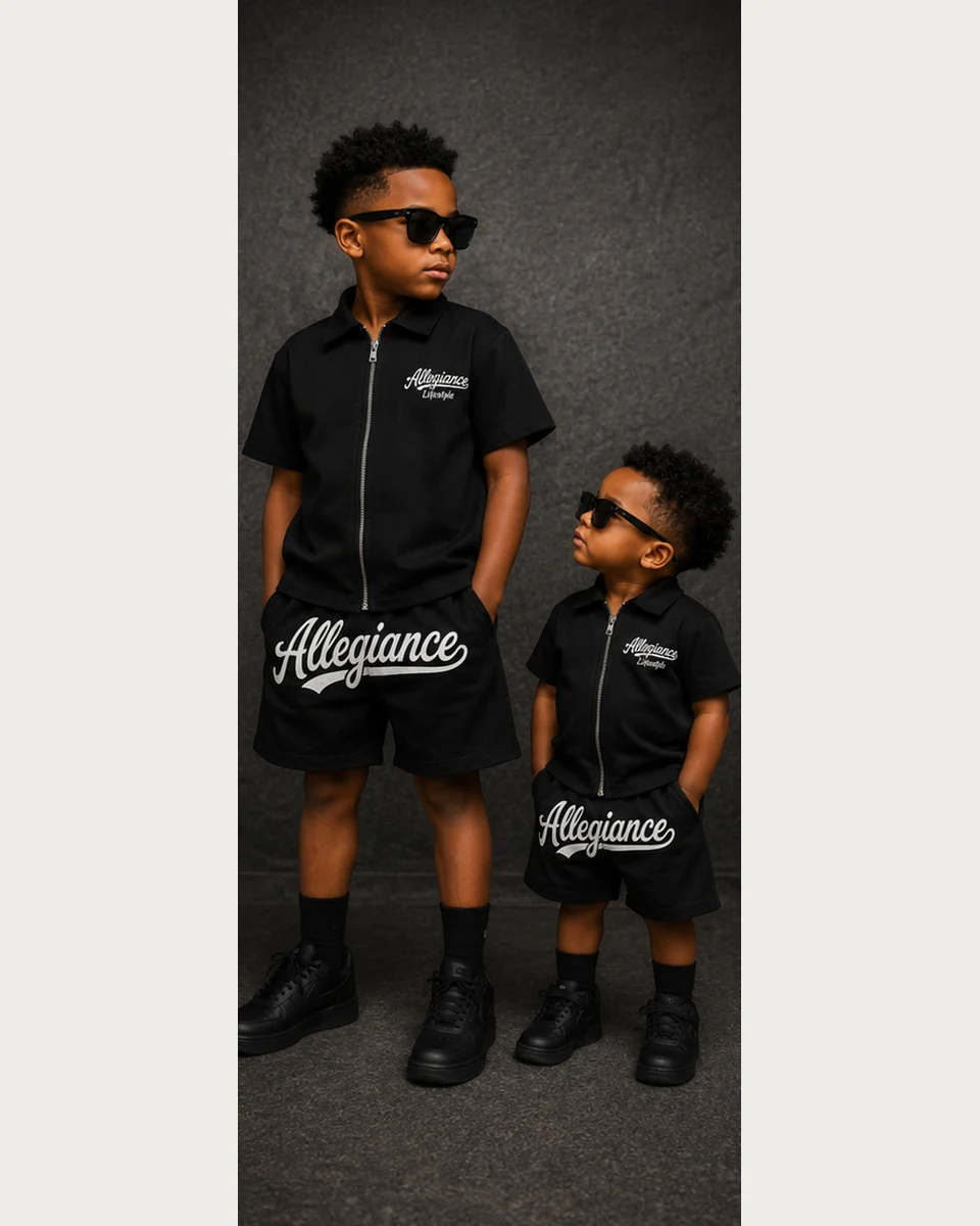 Kids black zip shirt and Allegiance shorts set by Allegiance Lifestyle
