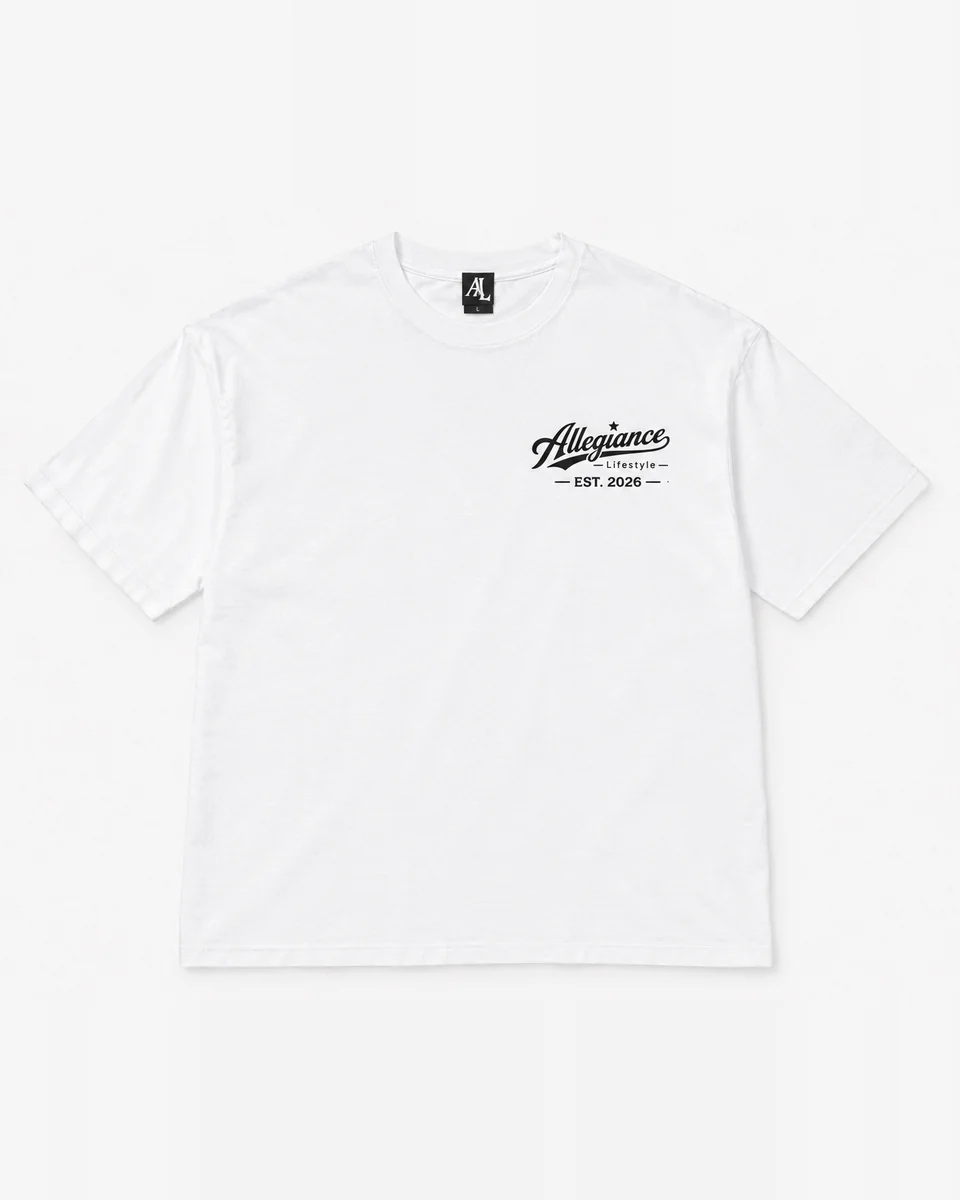 White T-shirt with red Stay Solid back print by Allegiance Lifestyle
