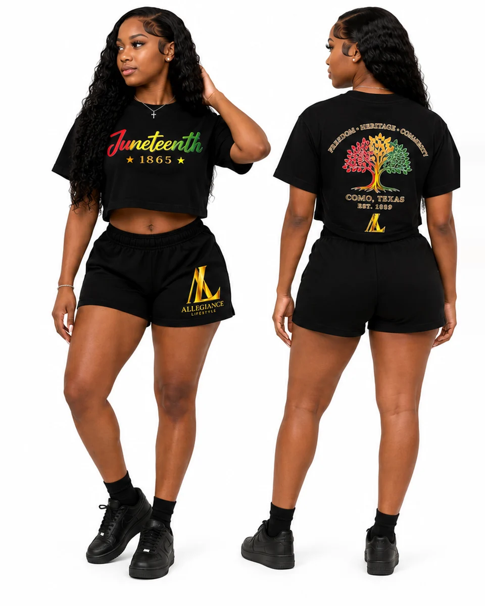 Black Juneteenth crop T-shirt and shorts set by Allegiance Lifestyle