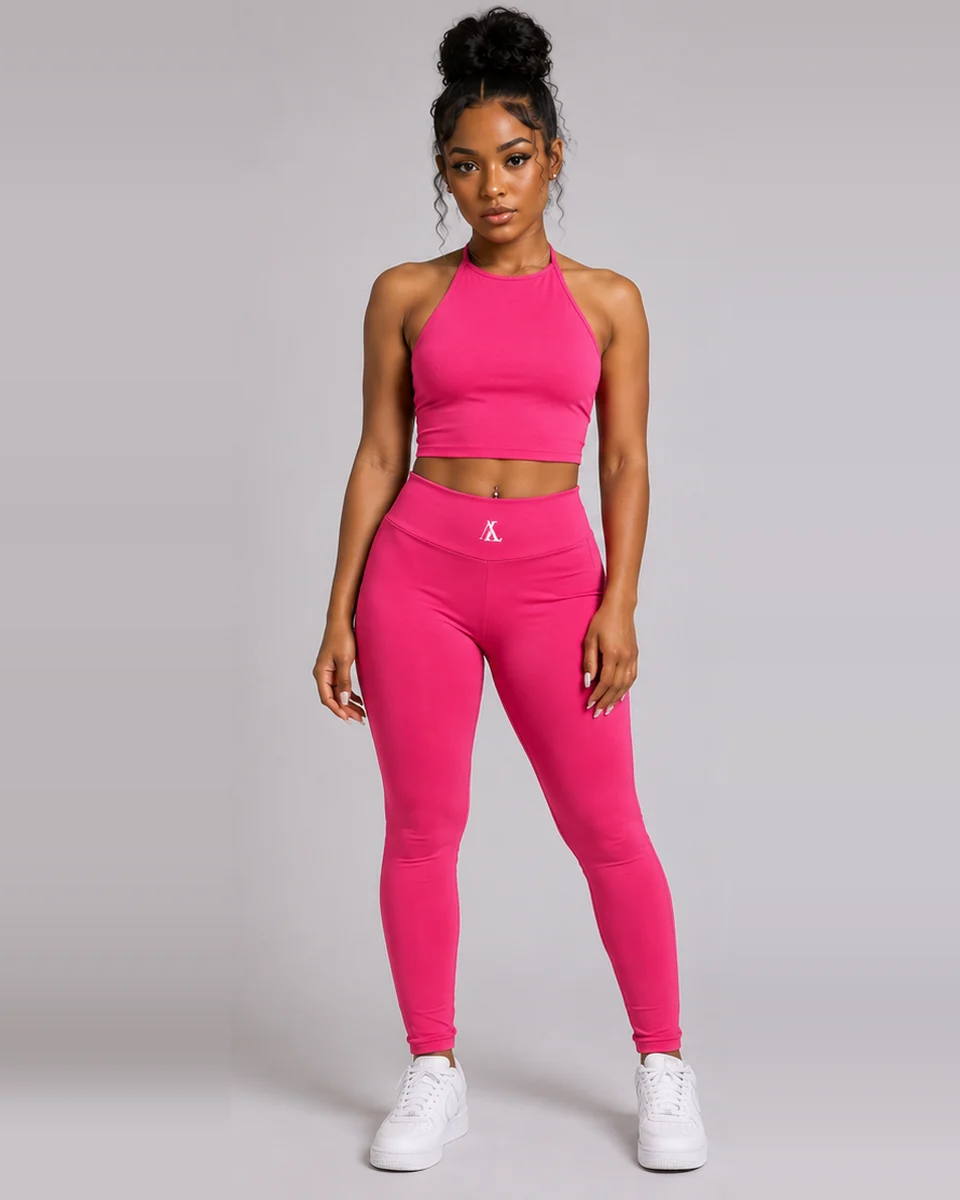 Pink crop top and ruched leggings set by Allegiance Lifestyle